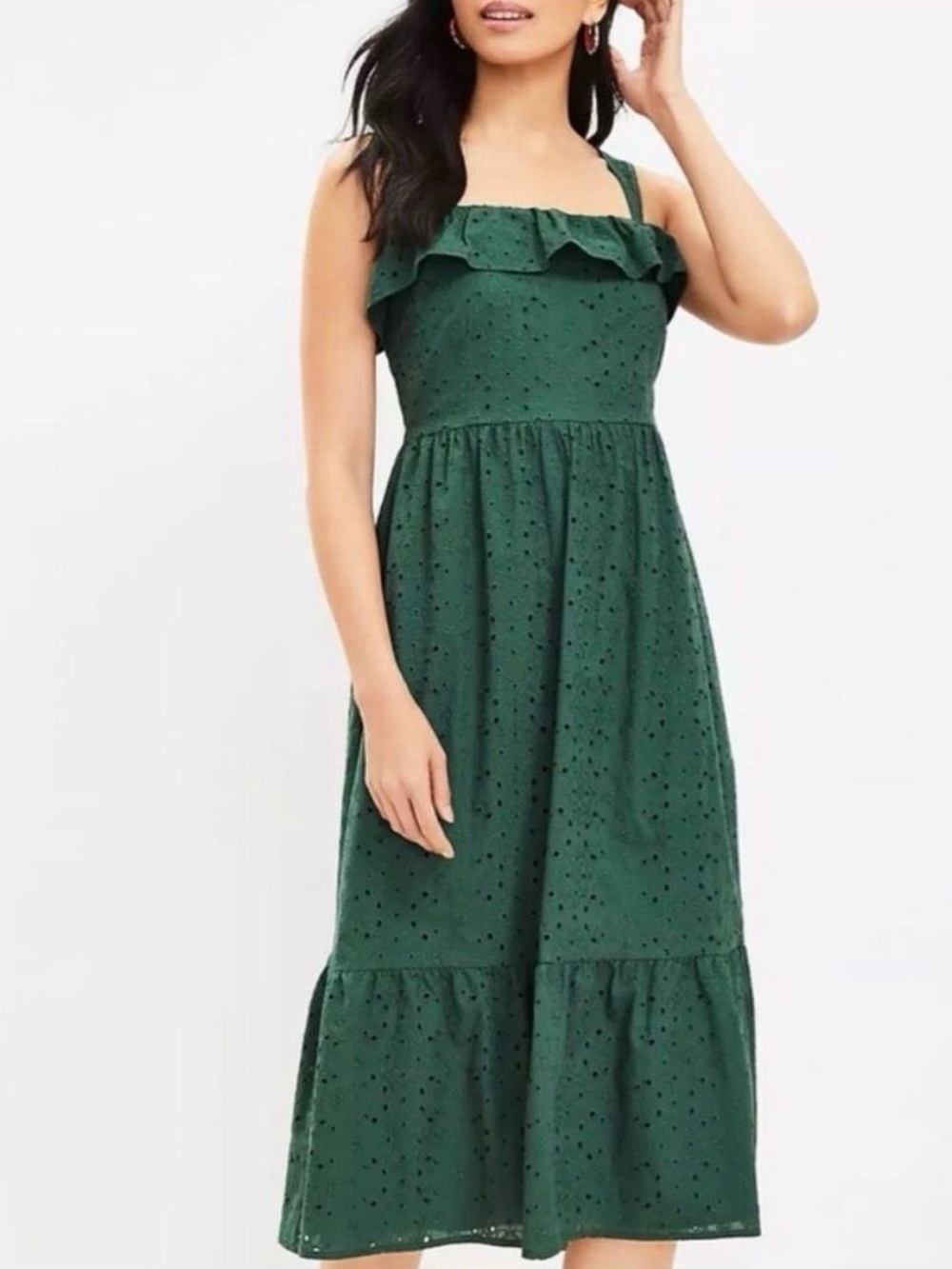 LOFT Green Eyelet Midi Dress